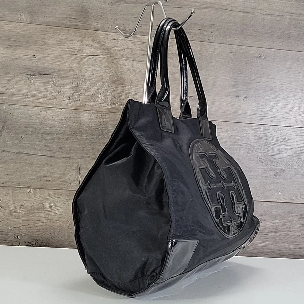 Tory Burch Ella Black Nylon Tote Bag with Logo Detail